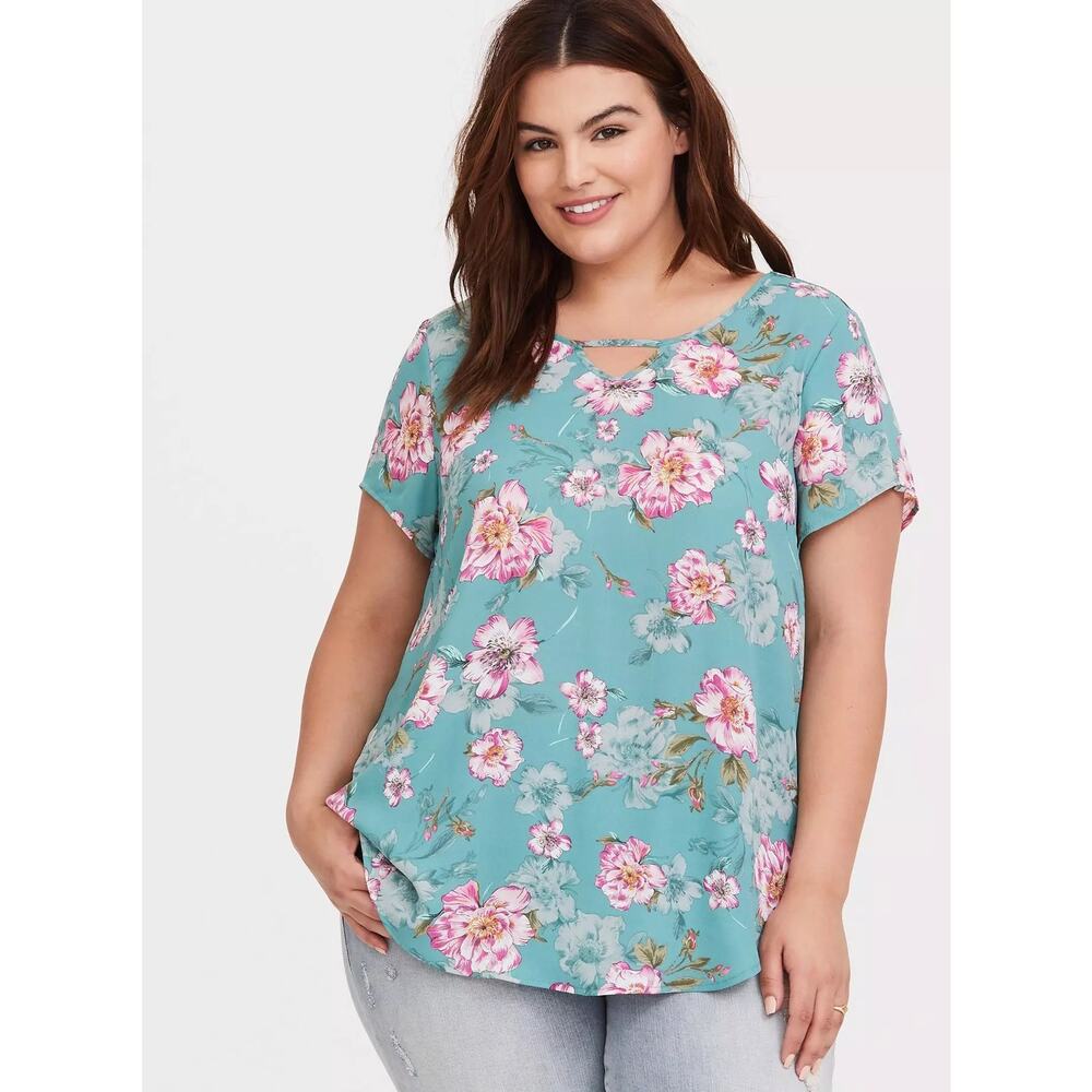 Torrid Georgette Keyhole Blouse Size 2 2X Green Floral